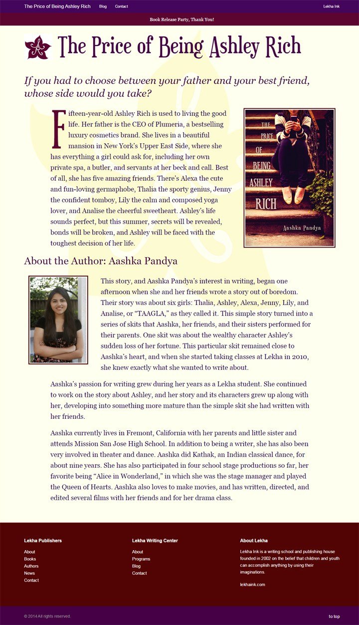 The Price of Being Ashley Rich, web design, web development